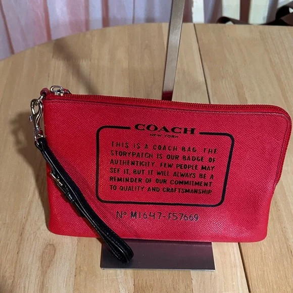 Coach Red Zip Pouch with Black Logo Print - Picture 2 of 7